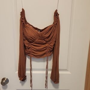 NWT Fashion Nova Brown Ruched Blouse